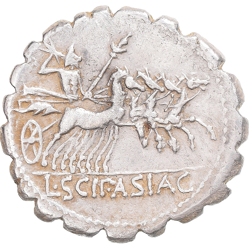 Coniare, 
  
  Scipione, 
  
  Denario Serrato